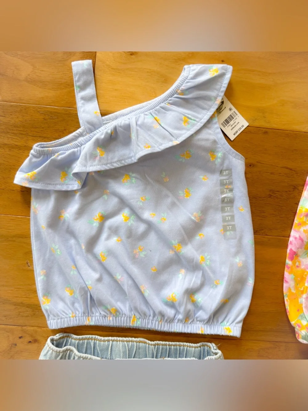 Two Girls Outfits; 2 Asymmetrical Tops, 1 Shorts, 1 Skirt, 3T, Great Condition!!